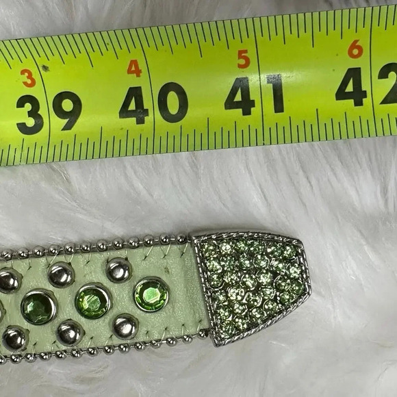 Christine Alexander Swarovski Crystal Studded Green Leather Belt Size Large - Picture 16 of 16